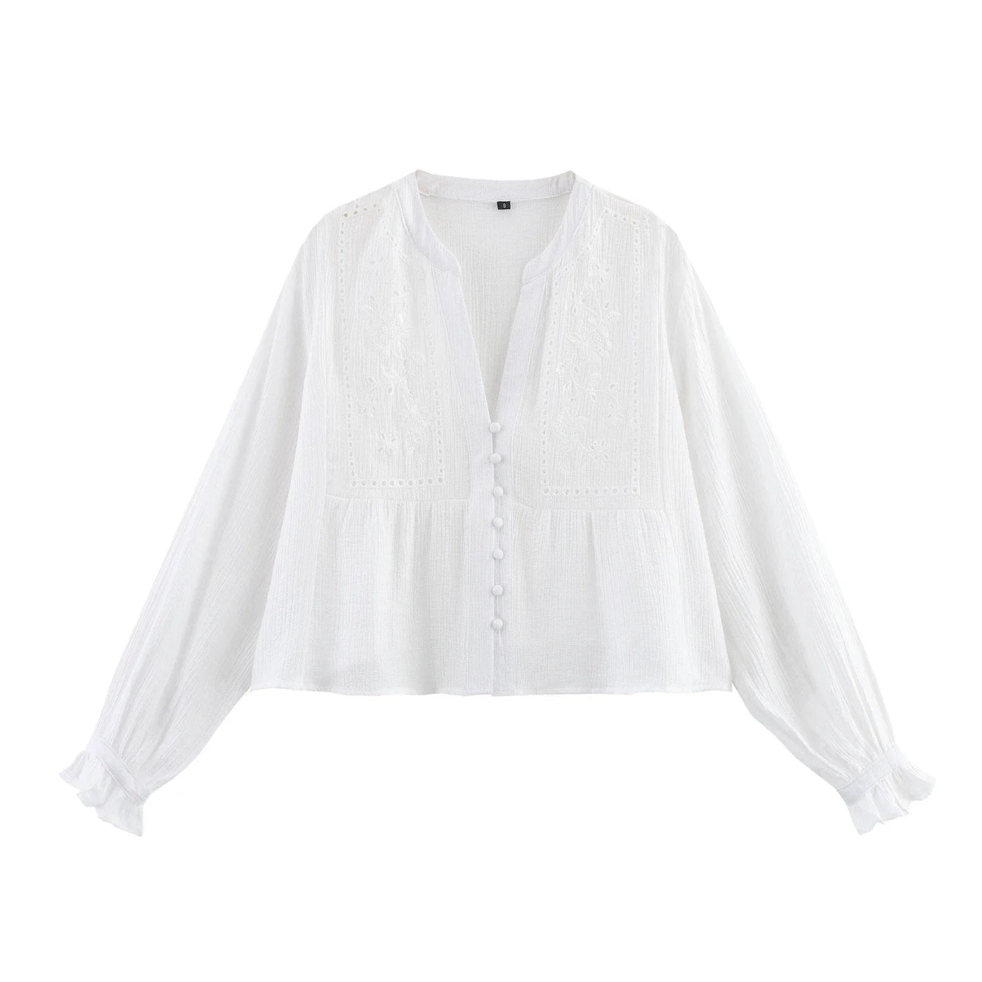 Women's clothing 2025 summer new product fashion European and American style hollow embroidery casual long-sleeved short shirt