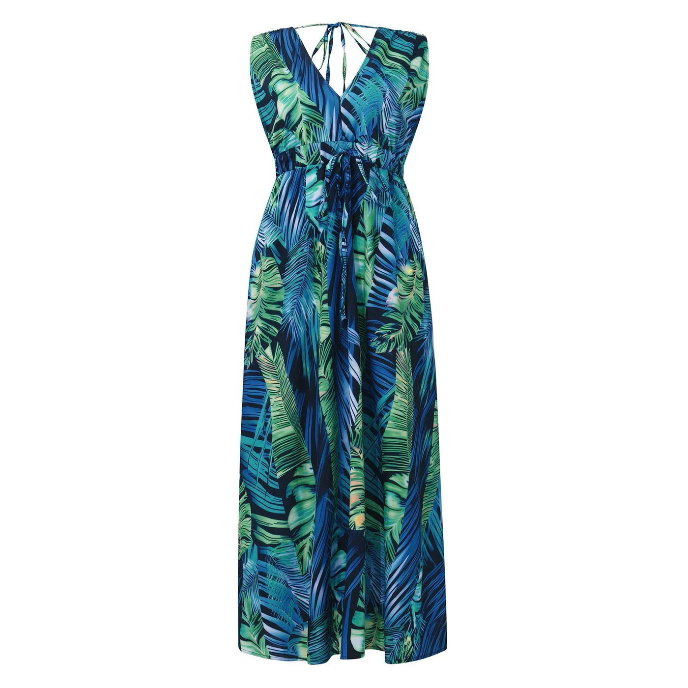 dresses for women Summer dress Casual Print Bandage Elastic Waist V-Neck Sleeveless sexy long Dresses vestidos verano moda 2024