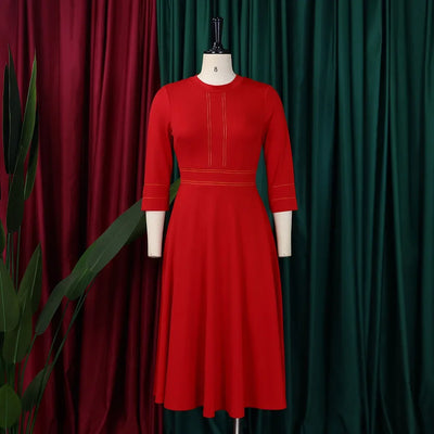 Elegant Dresses for Women Party 2024 Luxury O Neck 3/4 Sleeve High Waisted Pleated A Line Bridesmaid Midi Calf Birthday Dress