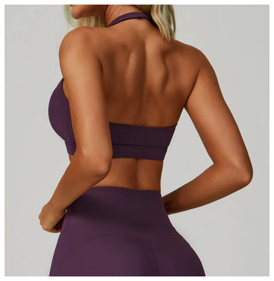Breathable Sports Bra Anti-Sweat Fitness Top Women Hanging Neck Yoga Bra Shockproof Crop Tops Push Up Sport Bra Gym Workout Vest