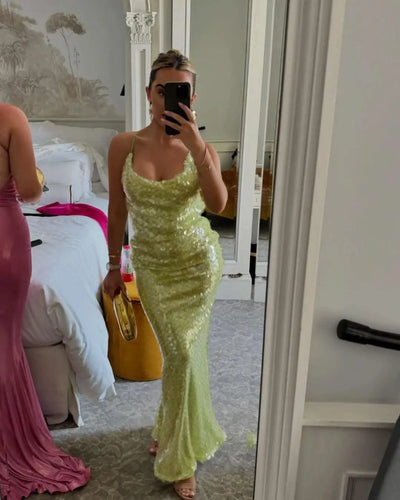 Shiny Sequins Off Shoulder Open Back Long Slim Maxi Dresses | Women, Girls | Summer Vacation Evening Party Gown
