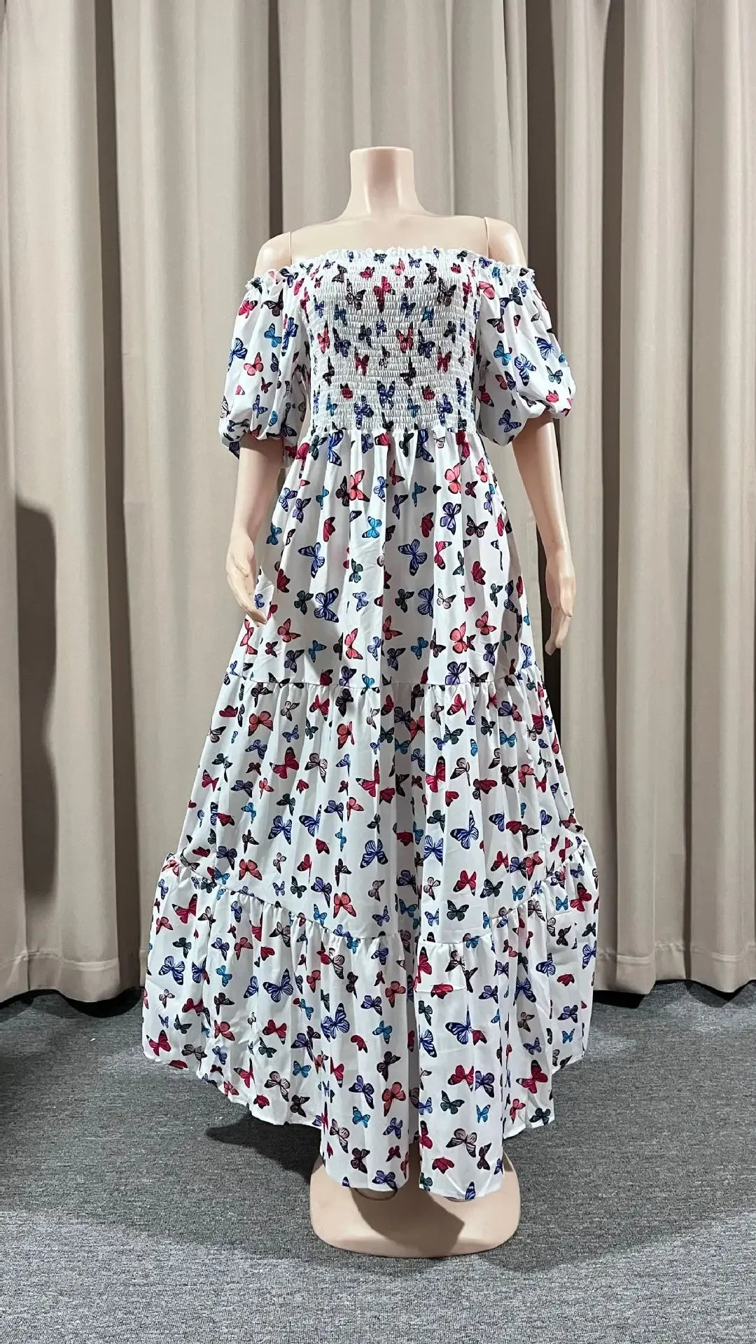 Summer Dresses for Women Print Off Shoulder Broken Flower Open Shoulder Long Dress Streetwear