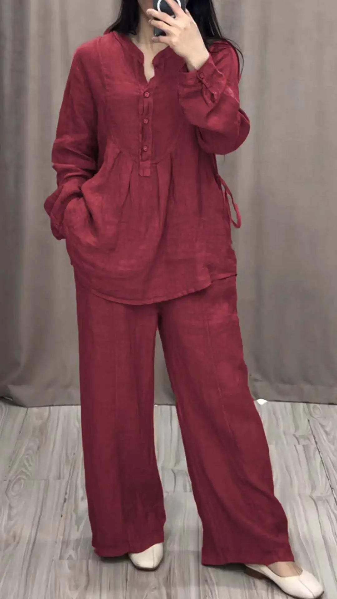 Women's 2 Piece Set Fashion Office Lady Cotton Linen Long-sleeve Casual Loose Wide-leg Pants Suit 2024 Spring Autumn Women Sets