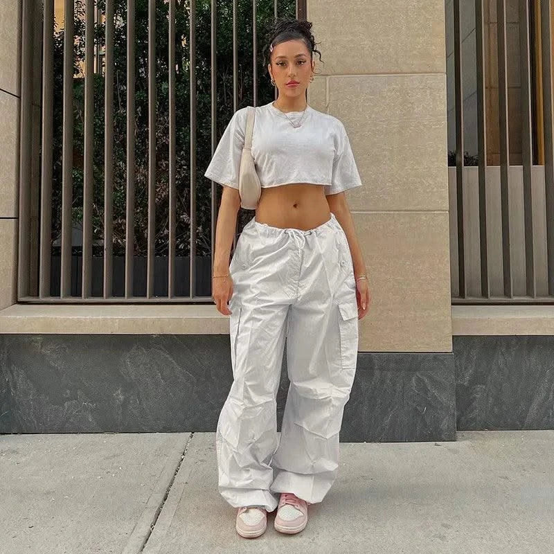 Low Waist Parachute Loose Baggy Sweatpants Trousers Women Jogger Cargo Pants Streetwear Outfits