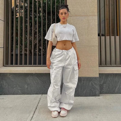 Low Waist Parachute Loose Baggy Sweatpants Trousers Women Jogger Cargo Pants Streetwear Outfits