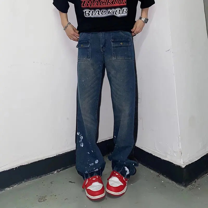 2023 Kanye Y2K Streetwear Baggy Ripped Jeans Pants Men Designer Clothes Washed Blue Straight Hip Hop Denim Trousers Ropa Hombre