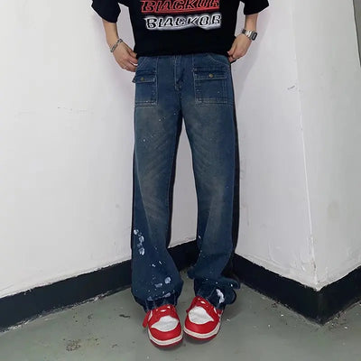 2023 Kanye Y2K Streetwear Baggy Ripped Jeans Pants Men Designer Clothes Washed Blue Straight Hip Hop Denim Trousers Ropa Hombre