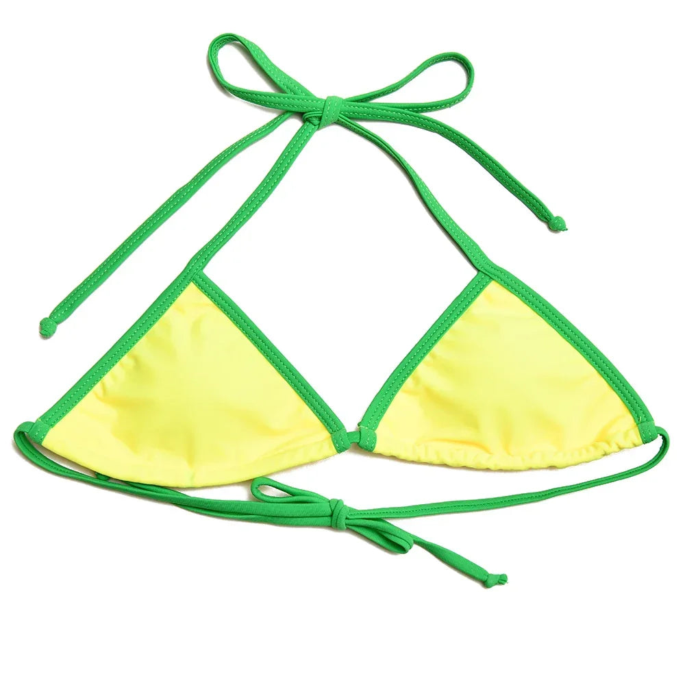 Absobe Brazilian Contrast Color Bikini Set Triangle Women Swimwear Patchwork Halter Swimsuit Hottie Summer Party Beachwear 2024
