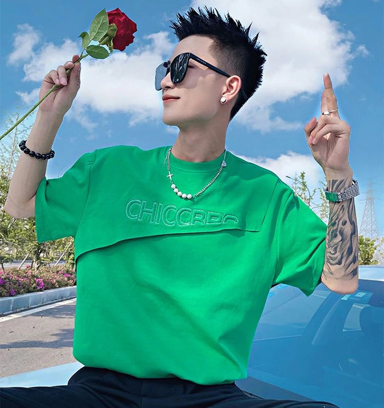 Top T Shirt for Men Man Tee Shirts Green Plain Slim Fit Clothing Streetwear Alphabet Rock Ordinary Katoen Hip Hop Cheap New In S