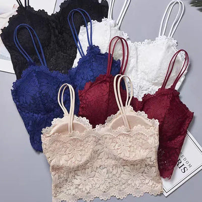 Women's Lace Bra Sexy Hollow Out Flower Underwear Bralette Wireless Push Up Breathable Strap Padded Vest Lingerie