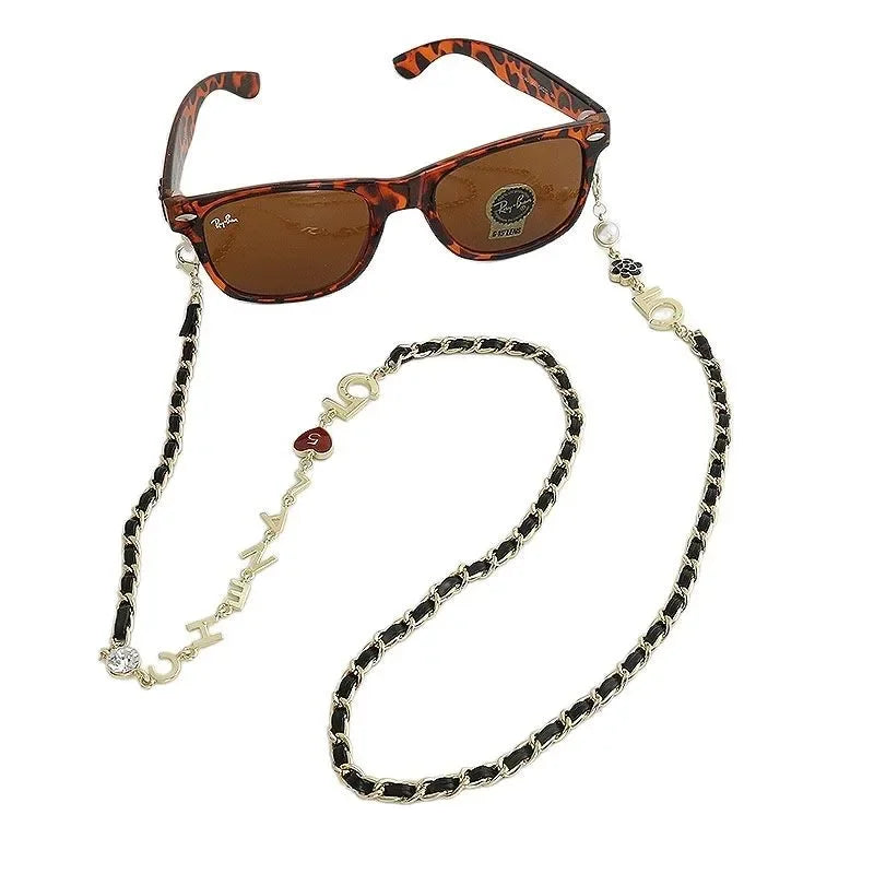 Luxury Glasses Lariat Necklace: Adjustable Designer Chain with Heart Charm, Initial Letter Eyewear Cord