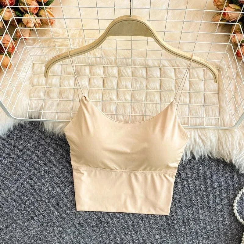 Women Crop Tops Ice Silk Summer Bra Sports Spaghetti Strap Top