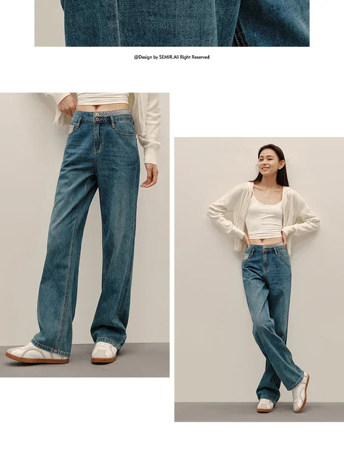 Semir 2025 Women Jeans Autumn New High-waisted Wide-leg Pants All-match Trousers for Women