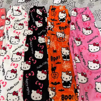Thicken Hello Kitty Pajama Pants Sanrio Anime Fleece Double Elastic Fabric Soft Trousers Women Trousers Cartoon Birthday Gift
