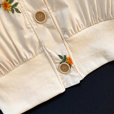 Summer Cotton Linen Frence Women Aesthetic Shirts High Quality Embroidery Floral Puff Sleeve Single Breasted Lapel Polo Collar