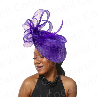 Royal Ascot Red Hair Fascinator Veils Hat Women Church Wedding Fascinaors Hat Headband Feather Derby Headpiece Ladies Chapeau
