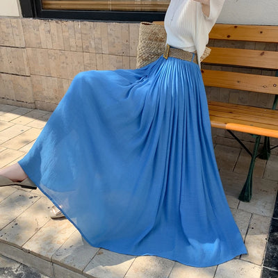 2025 New High Waisted Cotton Linen Pleated Midi Skirt – Summer Flowy A-Line Maxi Skirt for Women, Breathable & Elegant