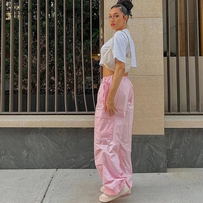 Low Waist Parachute Loose Baggy Sweatpants Trousers Women Jogger Cargo Pants Streetwear Outfits
