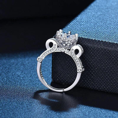 Women Fine Jewelry Round AAA Cubic Zirconia Flowers Adjustable Rings 925 Sterling Silver Fashion Rhinestone Wedding Finger Ring