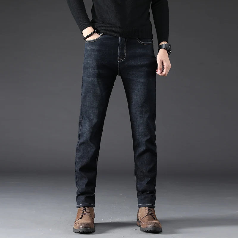 Men's Jeans Straight Leg Loose Elastic Business Casual Daily Versatile Men's Denim Pants 2025 New Outer Wear Men's Jeans Can Be Worn in All Seasons