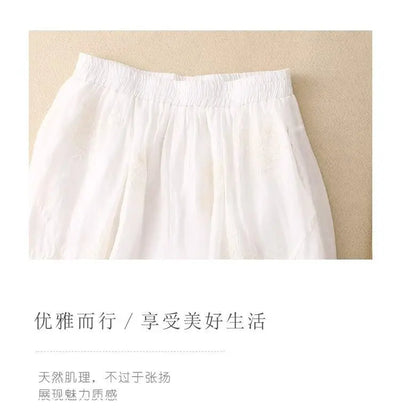 Cotton and Linen Harem Women Summer Vintage Embroidery Lightweight Breathable Lantern Pants