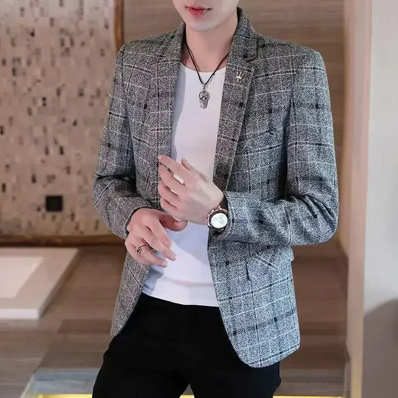 Plaid Male Blazer Brown Men's Suit Jackets Single Breasted Coat Fashion 2024 Fashionable High Quality Classic Luxury Designer