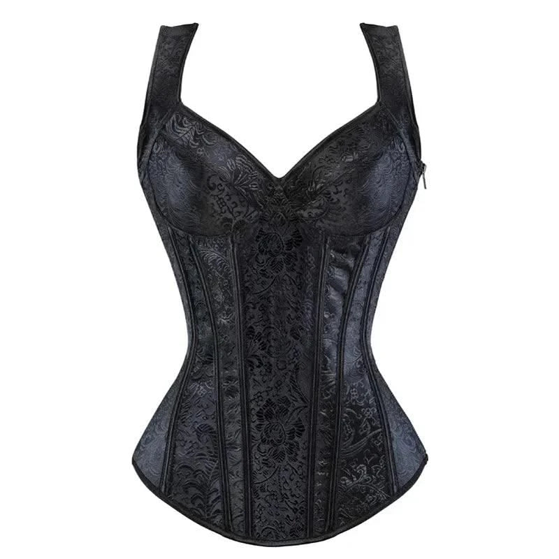 Women Corset with Straps Black Overbust