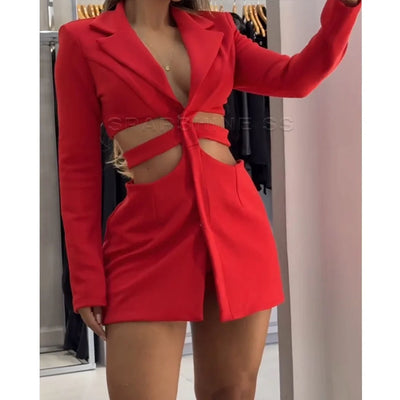 Women's Two Piece Set Summer Sexy Fashion Solid Color Long Sleeve Hollow Out Lapel Shirt Skirt Top Shorts Sets Streetwear