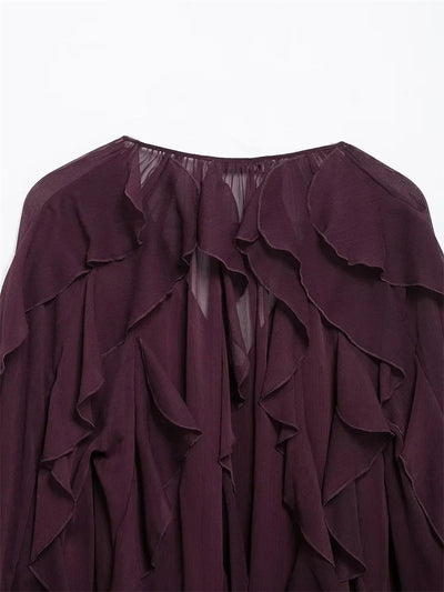 Ruffles Elegant Shirts & Blouses for Women 2025 Long Sleeve Semi-Transparent Tops For Women Spring Shirt And Blouse Top