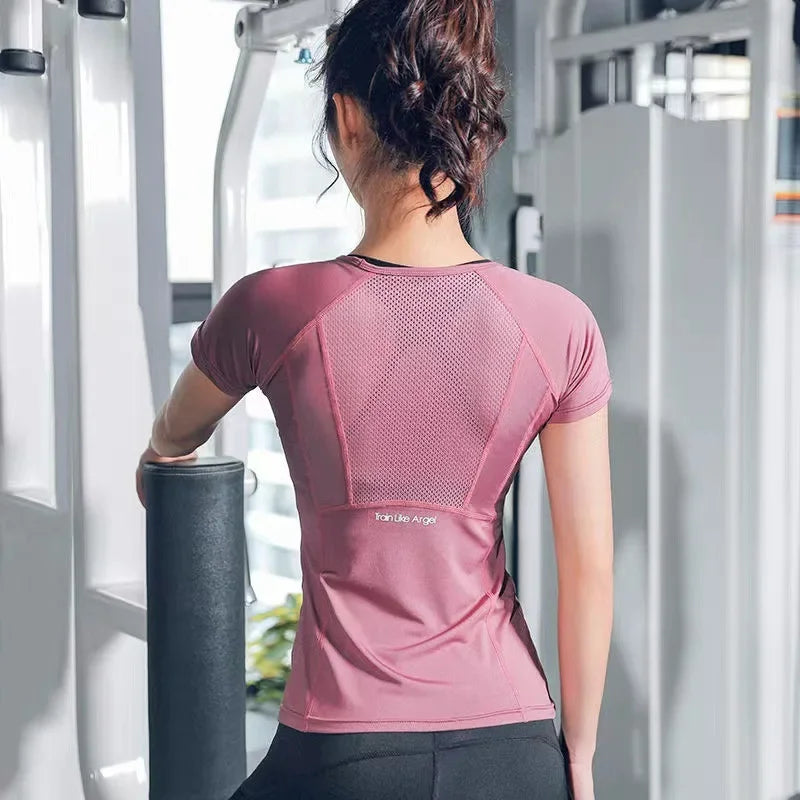 Women Yoga Tops Breathable Sport Fitness Workout Running Yoga Top Quick Dry Short Sleeve Gym T Shirt