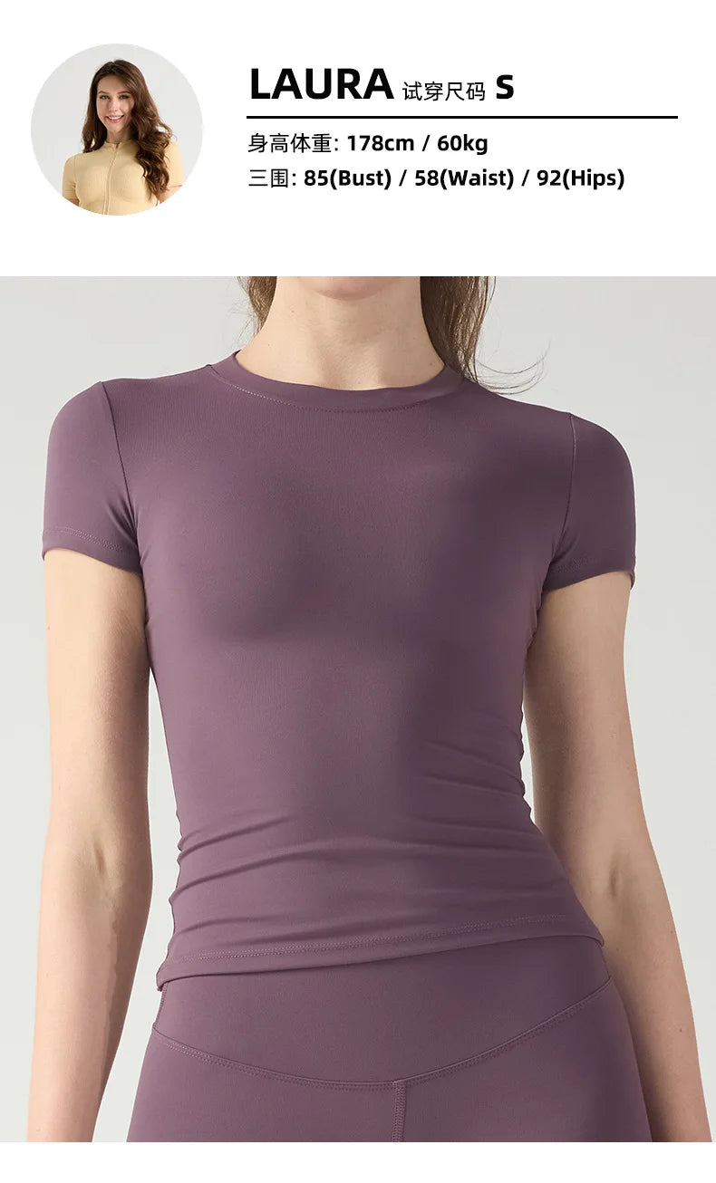 Short Sleeve Training Sports Fitness Clothing Skinny Thin Top Crew Neck Breathable Quick Drying T-Shirt workout tops for women