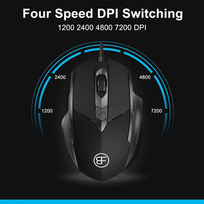 USB Wired Mouse, 7200 DPI Corded Computer Mouse with 6-Button Cord Ergonomic Mice, Officeand game Mouse for Laptop PC Desktop