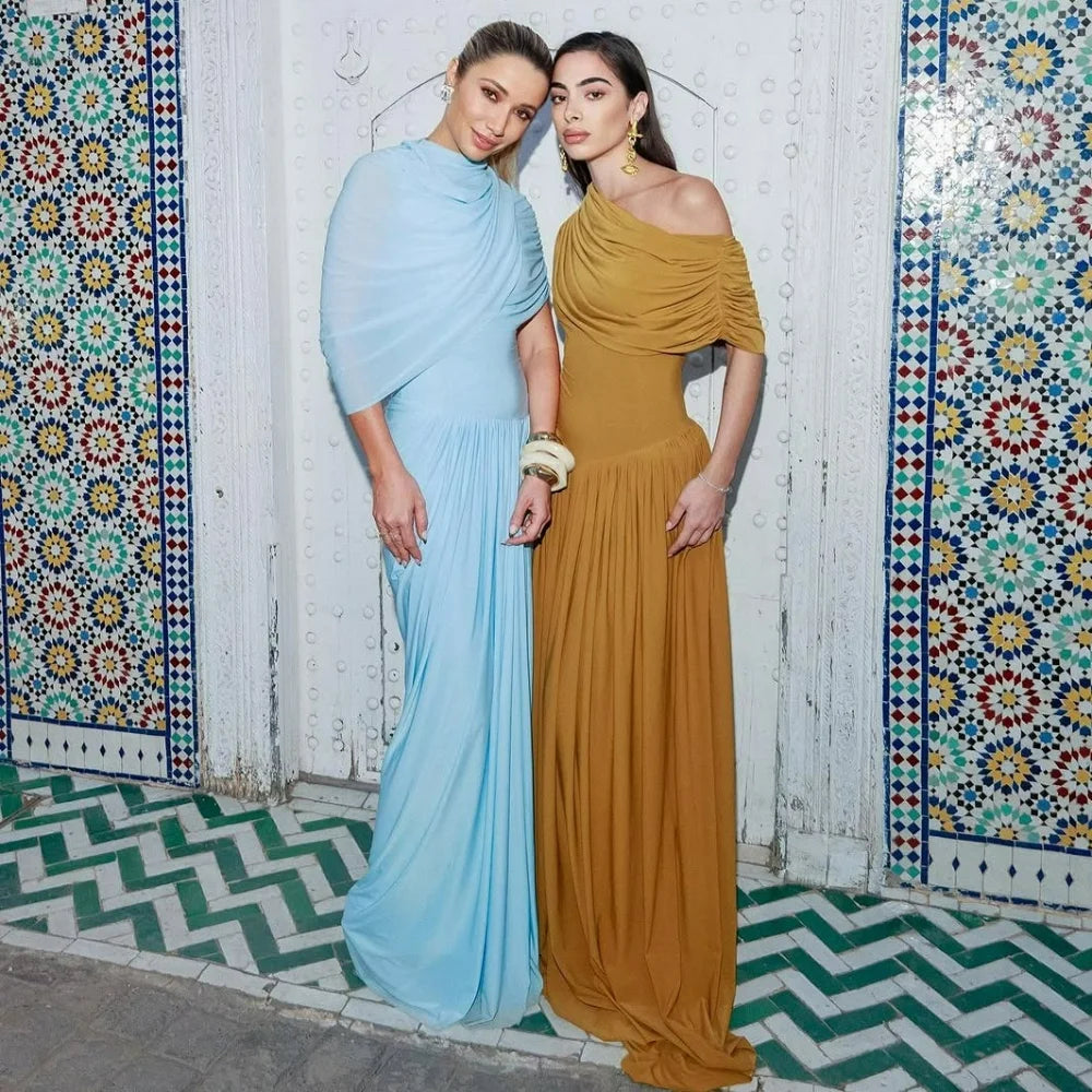 Elegant Long Summer Dress For Women Fashion Off-shoulder Slim Evening Party Dresses Luxury High Waist Pleated Maxi Dress 2025