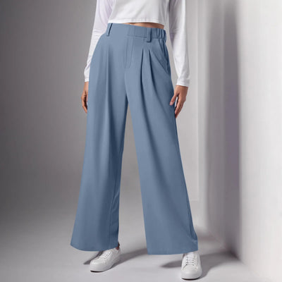 Wide Leg Pants Elastic High Waist Casual And Versatile Suit Pants For Female Simple Fashion Nine Length Trousers With Pockets