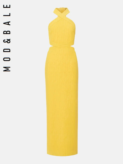 Designer Dresses 2025 New Summer Halter Neck Cutout Slim Fit Maxi Dress Backless Long Skinny High Slit Party Evening Dress