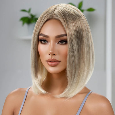 Wigs for Women; Synthetic Wig Cross-Border Golden Short Hair; Bobo Short Straight Hair; Synthetic Fiber Hair with Middle