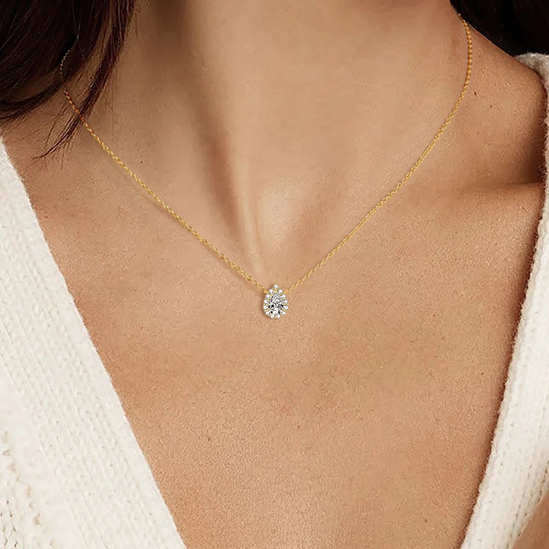 S925 Teardrop Necklace 1.0CT Pear Cut D Moissanite Pendant Necklaces for Women 925 Silver Adjustable Chain GRA Certified Jewelry