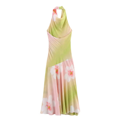 2025 Women's Dresses Summer Floral Printed Dresses Backless Sexy Halter Dresses New Fashion Women's Party Dresses