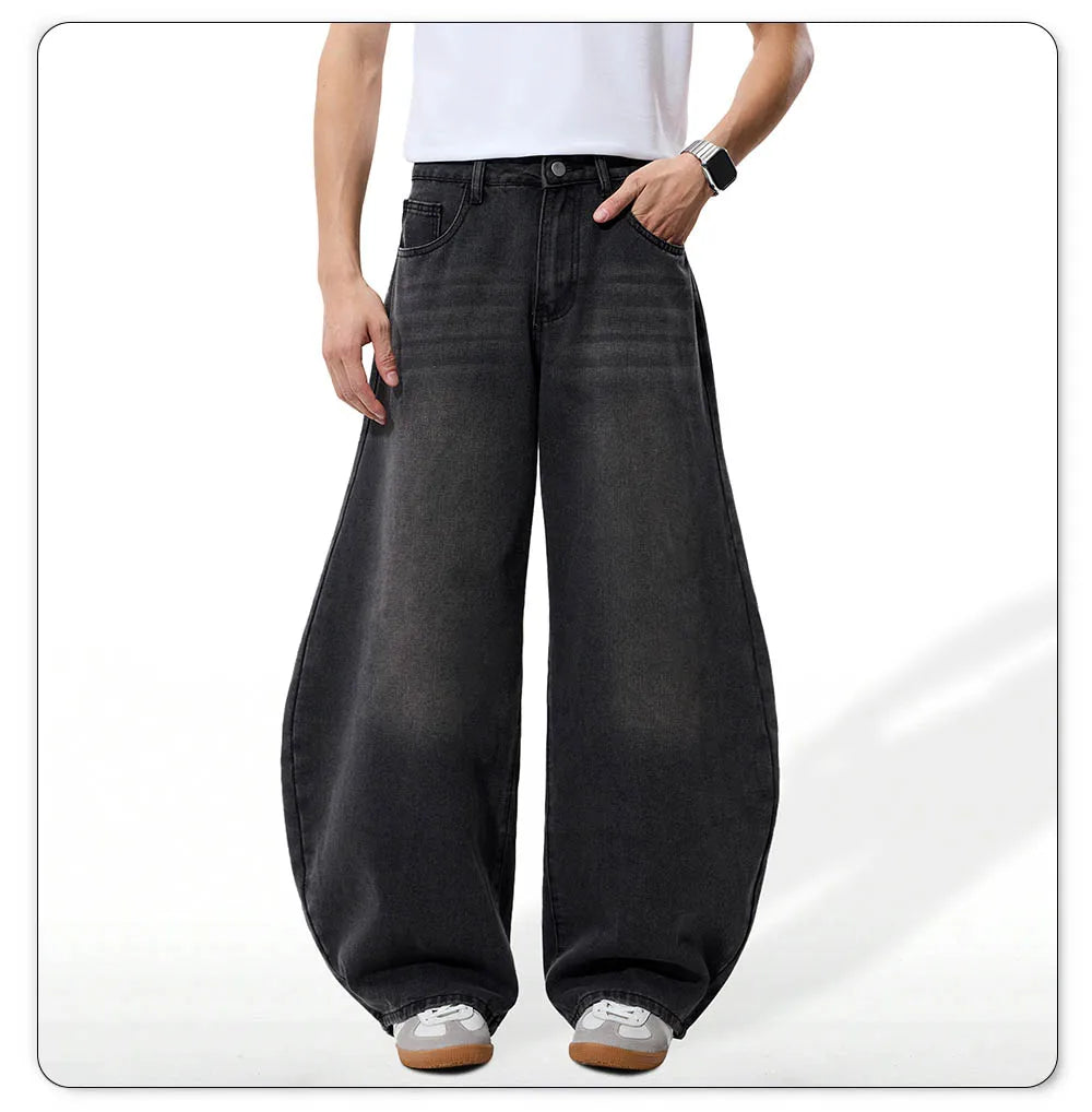 2025 Autumn Men's Retro Grey Black Loose Wide Leg Jeans American Street Baggy Goth Pants Man Designer Jeans Y2K Denim Pants