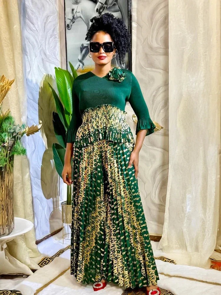 Luxury Women Chic Evening Dresses 2025 Formal Ball Gowns Elegant Party Miyake Pleated Long Sleeve Dress Female Plus Size Clothes