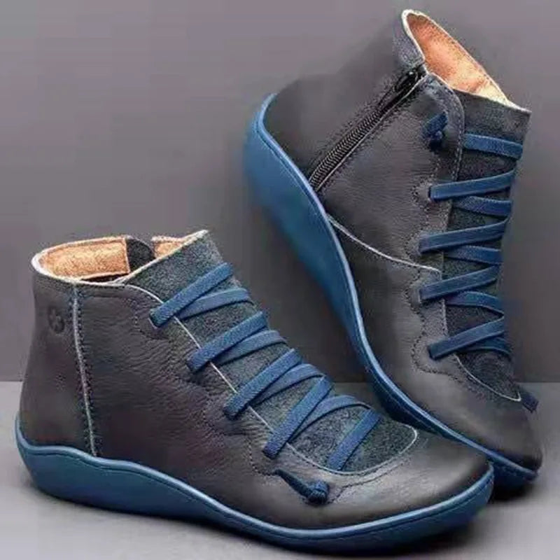 Snow Boots  Women Winter Genuine leather Ankle Spring flat Shoes woman Short Vintage Boots With Fur 2022 for women lace up boots