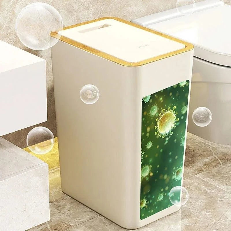 Trash Can with Lid Semi Automatic Large Capacity Garbage Bin Toilet Living Kitchen Bedroom Press Plastics Trash Bin Home Items