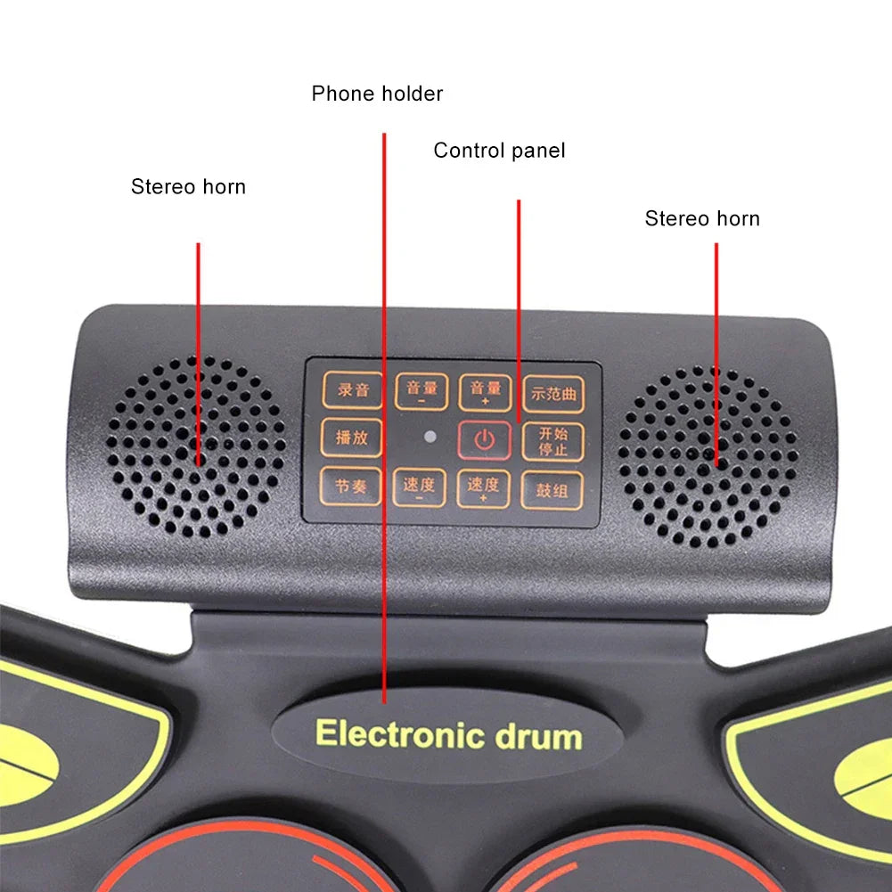 Electronic Drum Set With Drum Sticks Pedals Music Drums 9 Pad Roll-Up Drum Musical Electronic Drums Instrument For Kids Adults
