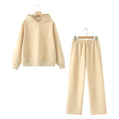 Tracksuits Set Woman 2024 Winter Cotton Solid Women's Suits Wide Baggy Pants Sportswear Women Sweater 2 Piece Set Women Outfits