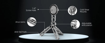 Magnetic Phone Holder Magsafe Tripod with Arca-Swiss Cold Shoe for Phone Vlog Foldable Desktop Phone Mount for Travel