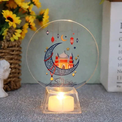 Muslim Ramadan Festival  Decorative Lamp Cartoon Pattern Acrylic LED Candle Night Light for Home Bedroom Atmosphere Decor