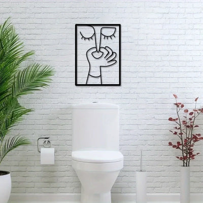Metal Wall Art for Toilet: Funny Portrait with Minimal Line Art Design as Bathroom Sign & Restroom Decor
