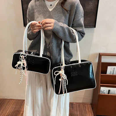 Designer Bowling Tote Women's Oversized Shoulder Bag, High-Capacity Office Handbag, Fashionable Minimalist Crossbody Purse