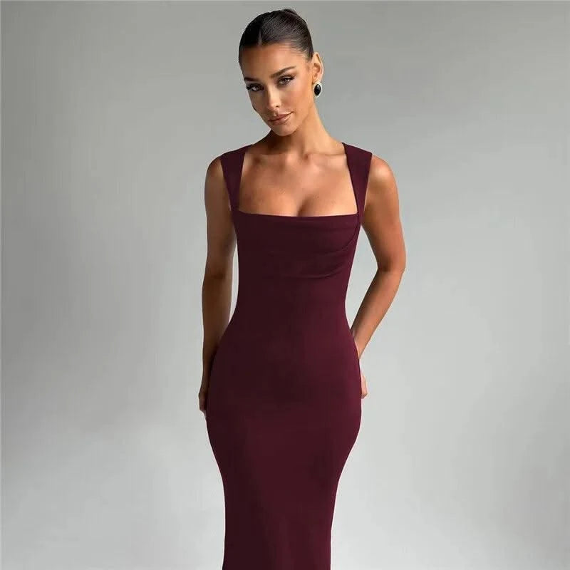 Royal Style Square Collar Sleeveless Sexy Maxi Dress For Women