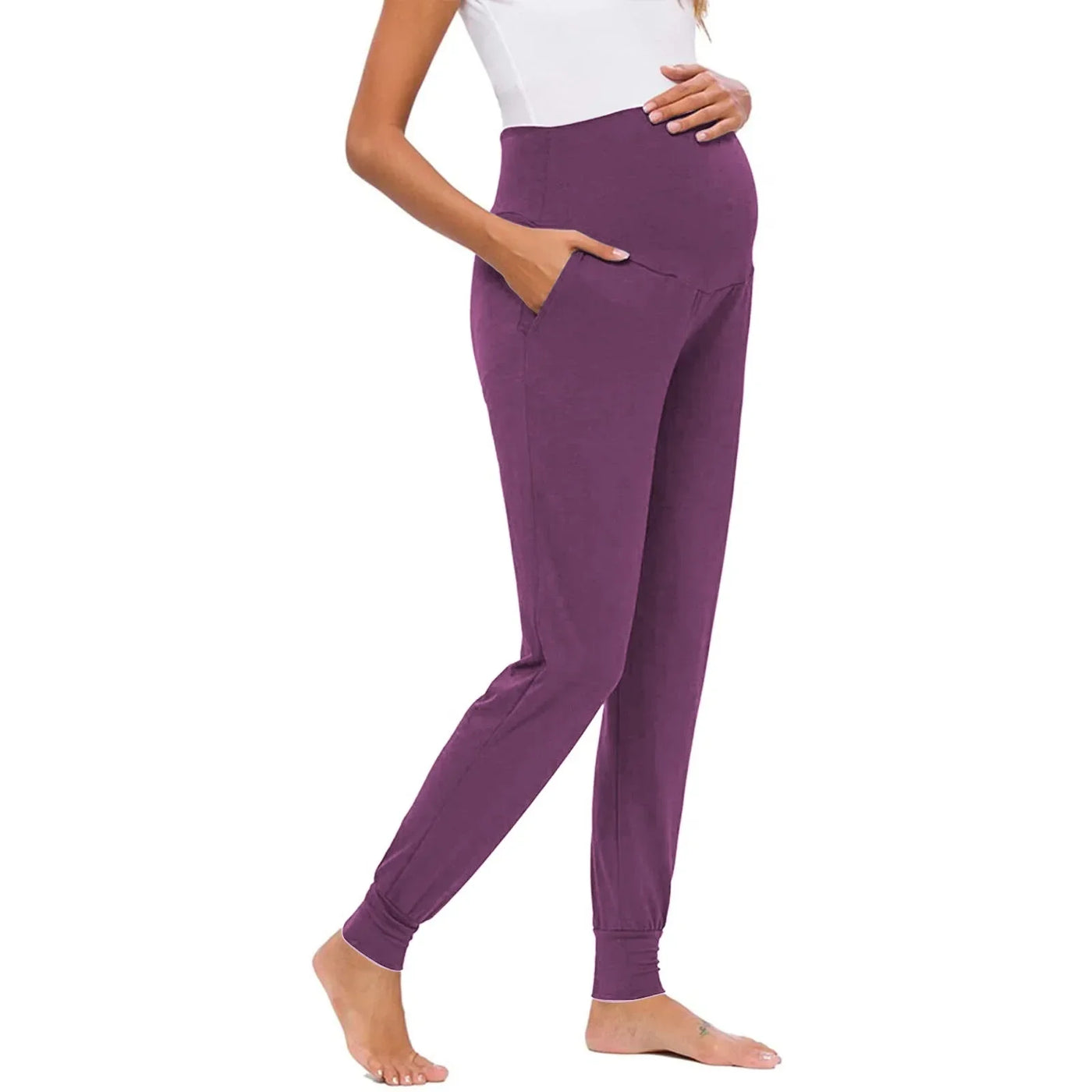 Spring Maternity Women's Casual Pants Premama Solid High Waist Strechy Lounge Trousers For Pregnant Women Joggers With Pockets